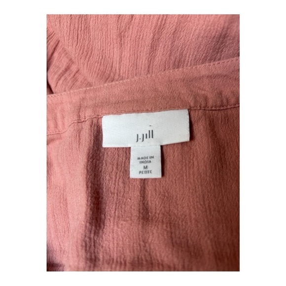 J Jill Women's Pink Blouse Sz M V-neck Long Sleeve with button cuff Loose fit - Picture 6 of 9